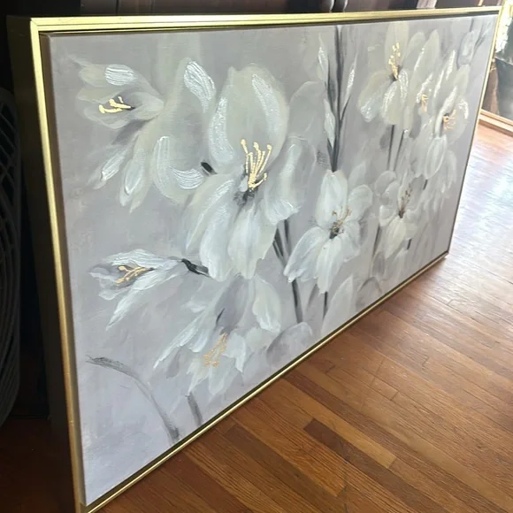 White Plumerias in Bloom Art Print on Framed Canvas - Picture 2 of 4